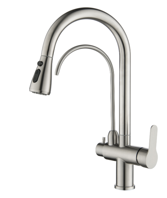 Grifo para Cocina Acero Inoxidable Cepillado 304, Giro 360 con purificador y Cuello Extraible