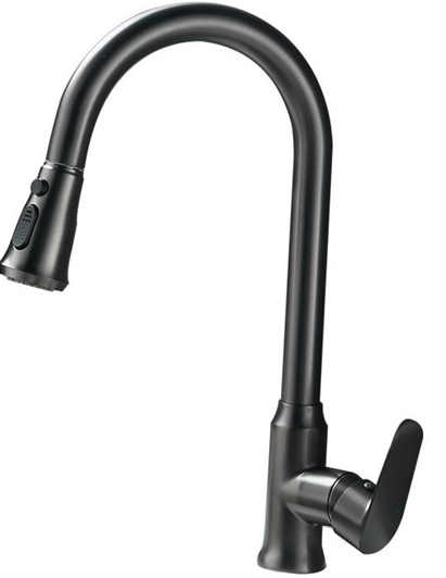 Grifo para Cocina Negro Mate Acero Inox 304, con Giro 360 y Cuello Extraible