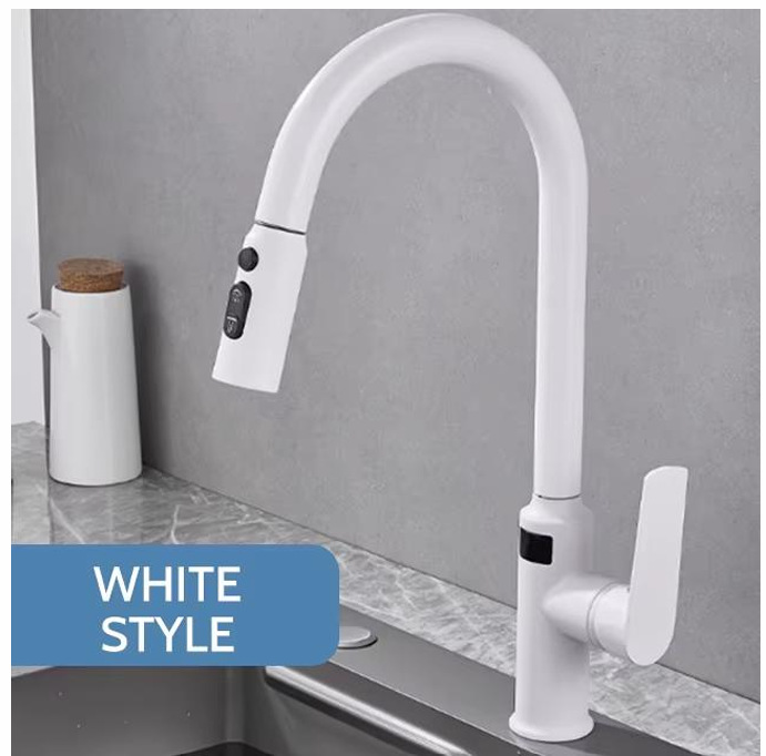 Grifo para Cocina color Blanco , con Giro 360 , Cuello Extraible y Sensor de Temperatura