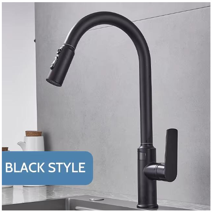 Grifo para Cocina color Negro Mate, con Giro 360 , Cuello Extraible y Sensor de Temperatura