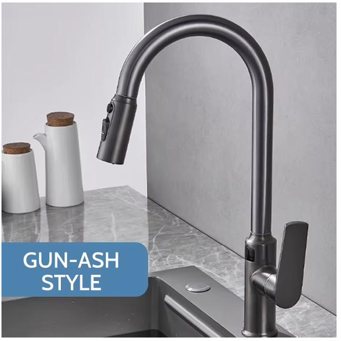 Grifo para Cocina color Gris Mate, con Giro 360 , Cuello Extraible y Sensor de Temperatura